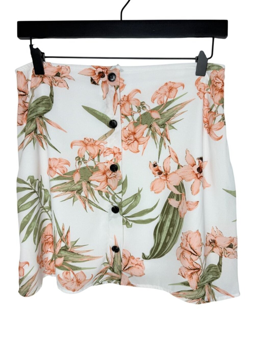 Sadie & Sage Floral Button Front Mini Skirt White Peach Womens Medium
